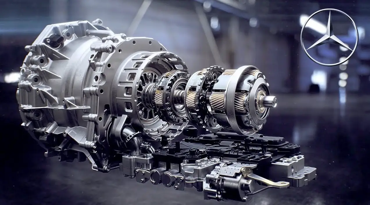 Mercedes-Benz transmission on a bench during a rebuild at S & S Mercedes in Sarasota