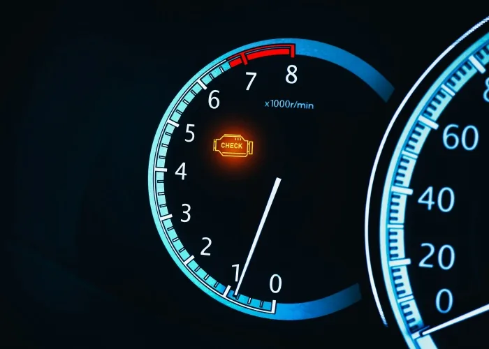 Mercedes-Benz dashboard with the check engine and maintenance indicators lit